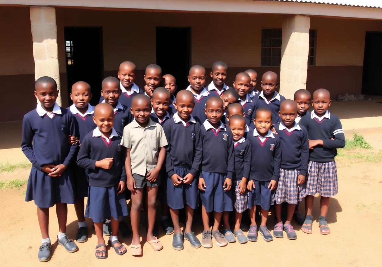 South African schoolchildren wearing navy school uniforms
